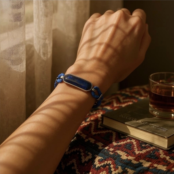 Lapis Lazuli Leather Bracelet ✦ Stainless Steel Frame ✦ Magnetic Clasp 8" Unisex - Picture 11 of 12